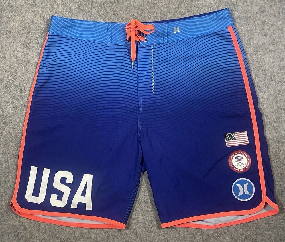 Hurley Swim Board Shorts United States Olympic Team Men 34 Blue Phantom Stretch